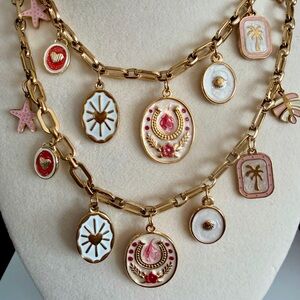 Gold and Pink Charm Necklace